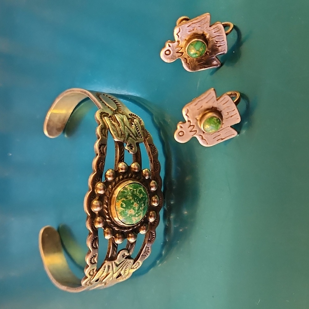 Bracelet and earrings silver antique